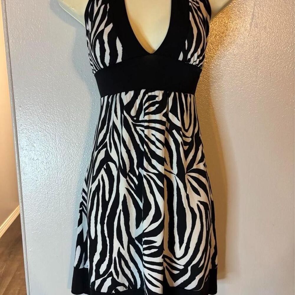 Y2K Wet Seal Zebra Print Halter Mini Dress - Size Small